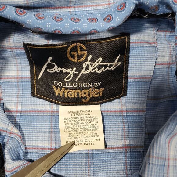 Wrangler Shirt Mens Large Blue Plaid Cowboy George Strait Collared Button Down - Picture 4 of 9